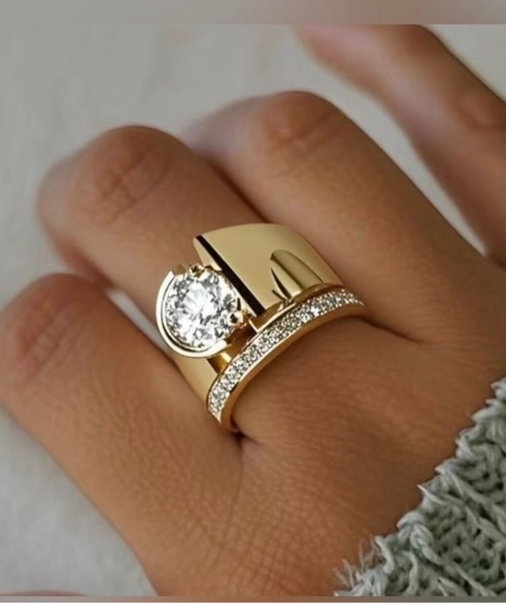 Macy’s 18 Karat Gold Plated CZ Ring 2 Pcs Set Size 8 NWOT